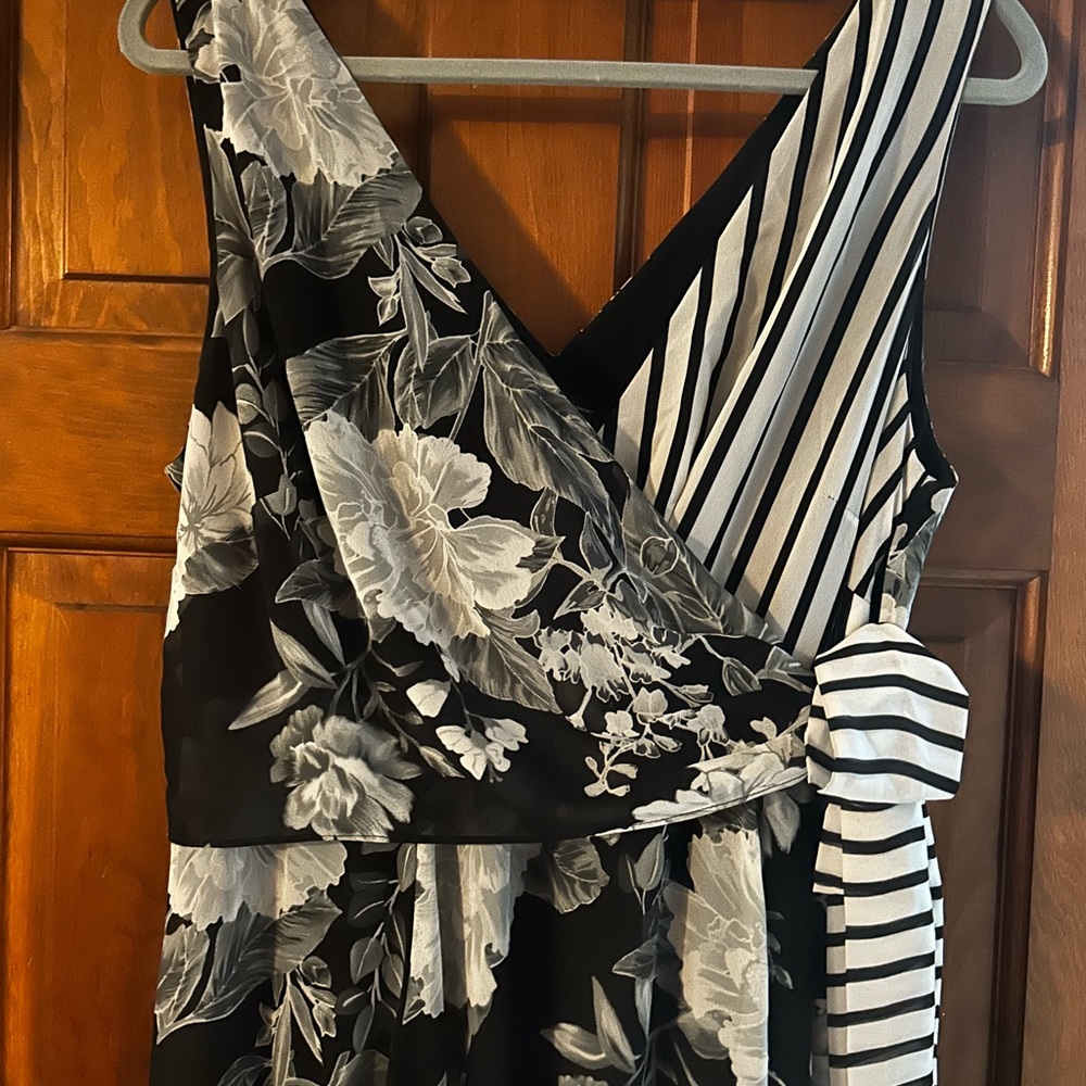 INC Black and White floral/stripped dress! Wore once for a wedding as a guest.